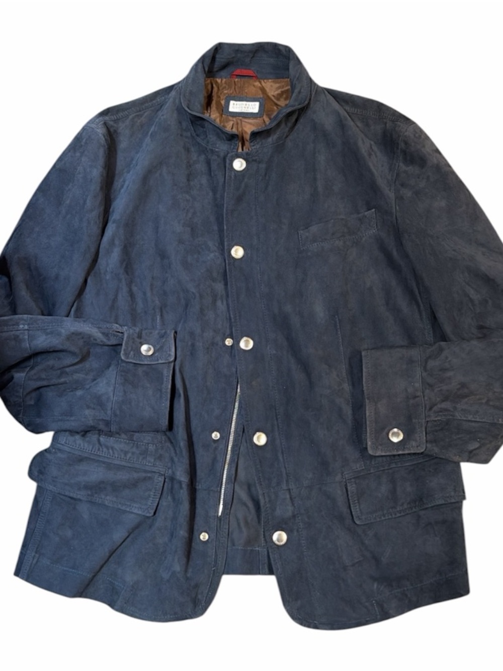 Brunello Cucinelli Navy Suede Leather Jacket Sz Small